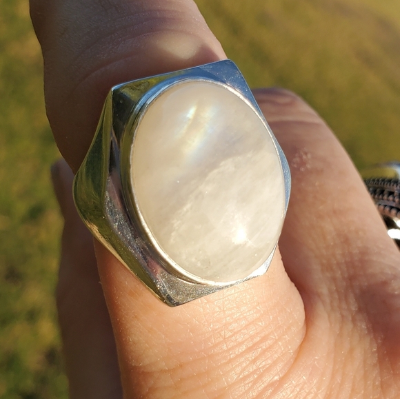 New Men's Rainbow Moonstone 925 Silver Ring. - Picture 4 of 16